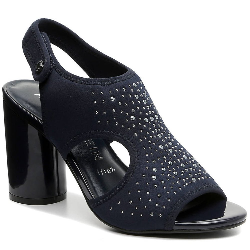 NEW ANNE KLEIN I Flex Navy Blue Comfort Fabric Sandals
